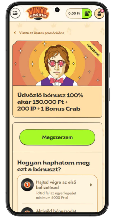 Vinyl casino üdvözlő bónusz