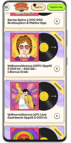 Aktive bonus- og kampanjetilbud hos Vinyl Casino på mobil