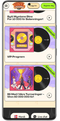 VIP-program og casinoturneringer hos Vinyl Casino på mobil