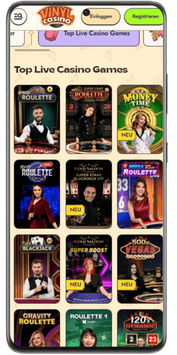 Live-Casino-Spiele auf Mobilgeräten mit Roulette und Blackjack im Vinyl Casino