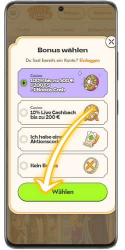 Choisir un bonus de bienvenue au casino Vinyl avant votre premier dépôt