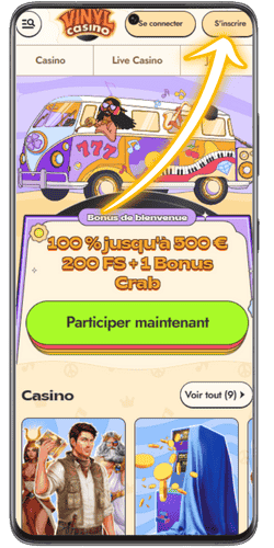 Inscrivez-vous sur Vinyl Casino via mobile en utilisant le bouton « S'inscrire » ci-dessus.