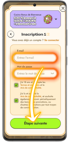 Remplir le formulaire d'inscription de Vinyl Casino sur un smartphone