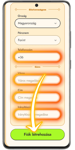 Adatellenőrzés és pénznemkiválasztás a Vinyl Casino regisztrációs űrlapján