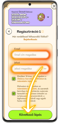Utfylling av registreringsskjema hos Vinyl Casino på smarttelefon
