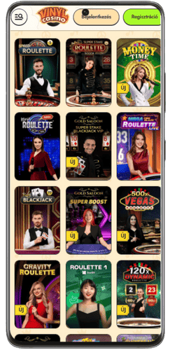 Élő kaszinójátékok a Vinyl Casino-ban mobilon ruletttel és blackjackkel