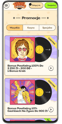 Bonusy i oferty promocyjne są aktywne w wersji mobilnej Vinyl Casino.