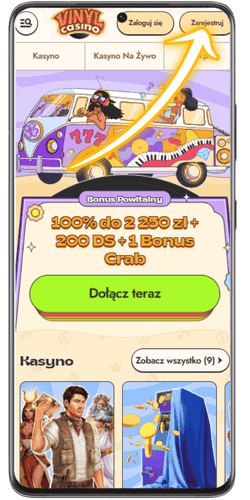 Zarejestruj się w Vinyl Casino za pośrednictwem swojego urządzenia mobilnego, klikając przycisk „Zarejestruj” powyżej.