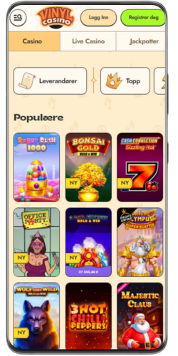 Populære spilleautomater hos Vinyl Casino vist på mobil