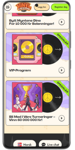 VIP-program og casinoturneringer hos Vinyl Casino på mobil