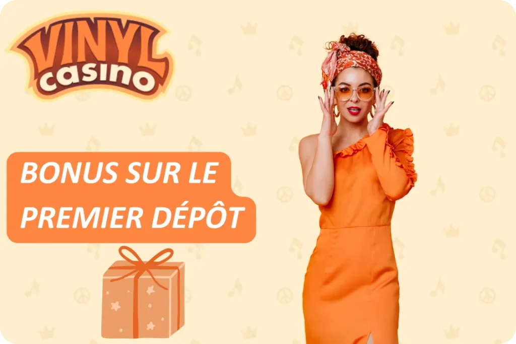 Bannière bonus de Vinyl Casino avec cadeau et offre de bienvenue