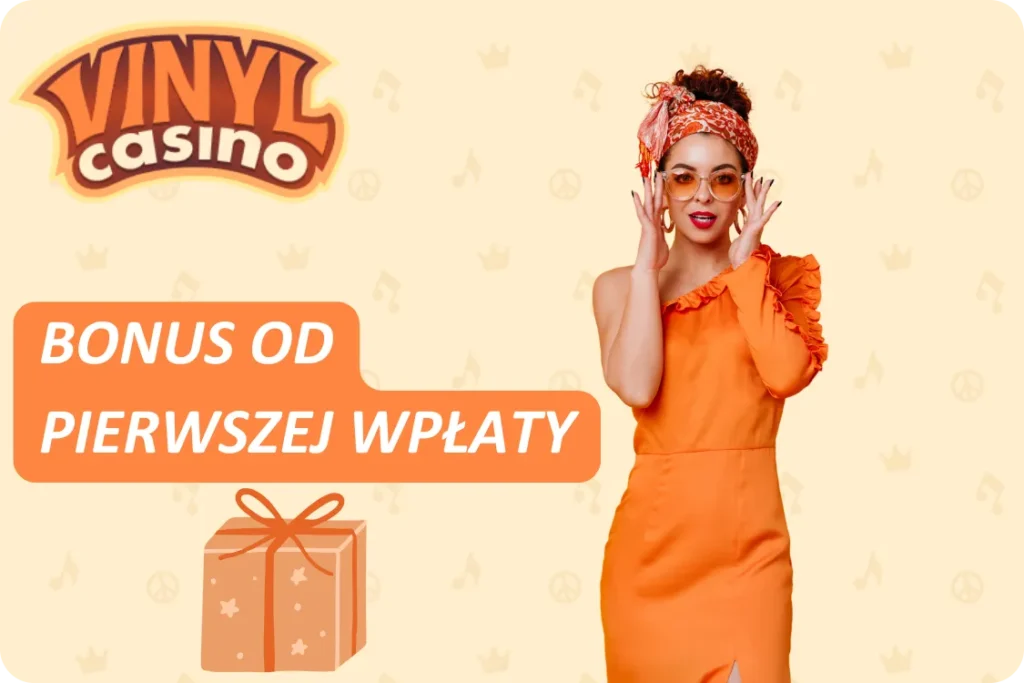 Vinyl Casino baner bonusowy z prezentem i ofertą powitalną