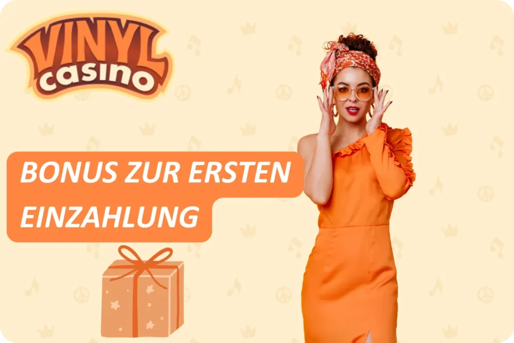 Vinyl Casino Bonusbanner mit Geschenk und Willkommensangebot