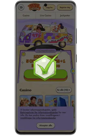 Vinyl Casino login fullført – du er inne i casinoet