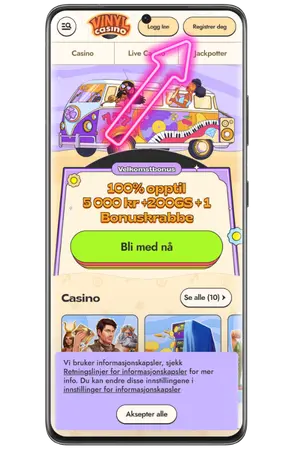 For å starte Vinyl Casino Registrering klikk på registreringsknappen