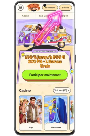 Cliquez sur le bouton en haut à droite pour Vinyl Casino Inscription