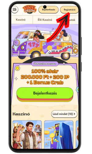 Vinyl Casino Keresd meg a regisztráció gombot a főoldalon