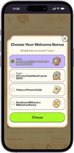 Mobile Vinyl Casino bonus account screenshot
