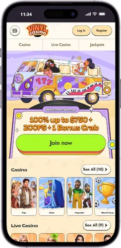 Mobile Vinyl Casino lobby screenshot