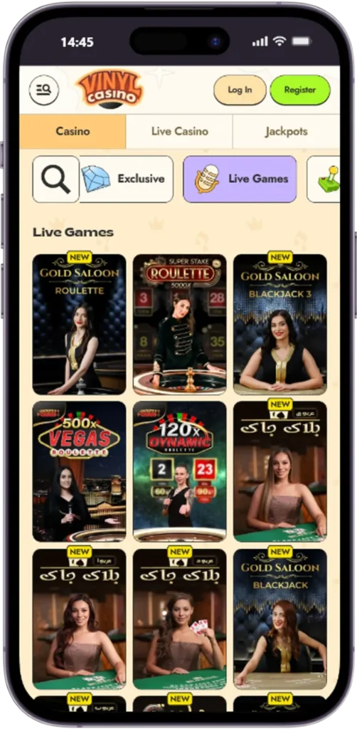 Vinyl Casino live games with roulette and blackjack in real time